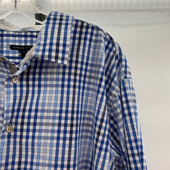 Van Heusen Men's Button Up Checkered Shirt Blue/Multi Size 18-18 1/2 XXL - Picture 3 of 8